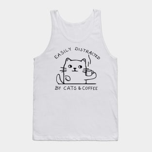 cats and coffee distracted funny slogan quote addicted Tank Top